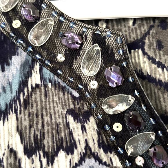 Alfred Dunner Wms 1X Blue Gray Jersey Knit Embellished Popover Tunic Blouse Glam - Picture 6 of 10